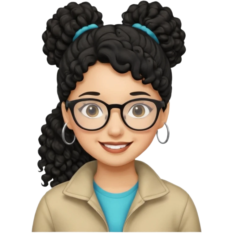 hija con gafas y cabello rizos de color negro con una cola de caballo alta emoji