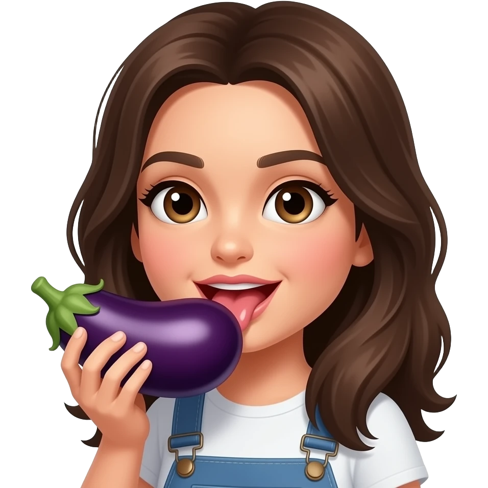 Girl licking eggplant with saliva emoji