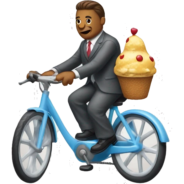 Un hombre con un helado montado en una bicicleta con traje d pollo emoji