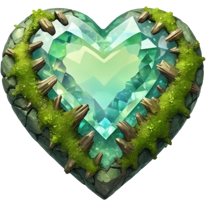mossy heart shaped natural opalescent crystal rock emoji