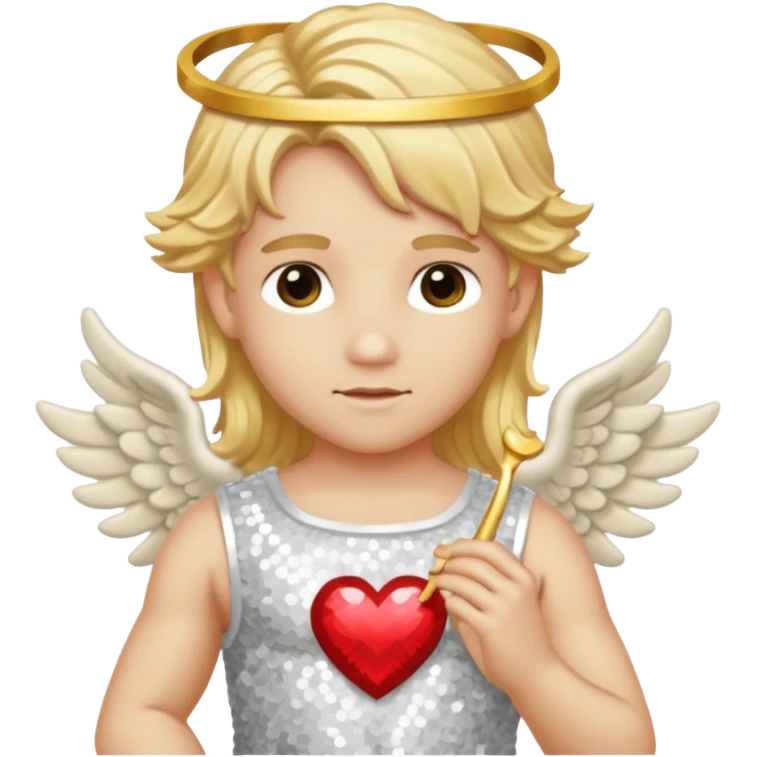 Cupid, God of Love from Gods and Goddesses with long golden blonde hair, cream sequin outfit emoji