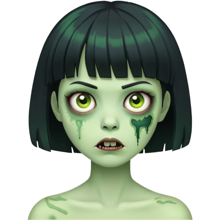 green zumbie girl with short black hair and bangs emoji