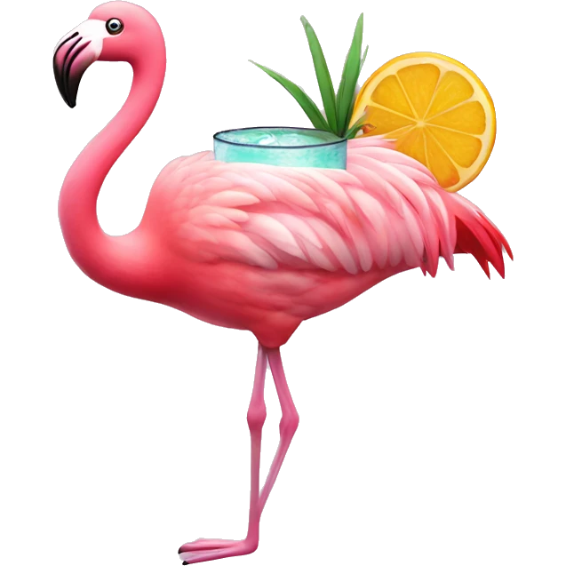 Flamingo with a cocktail emoji
