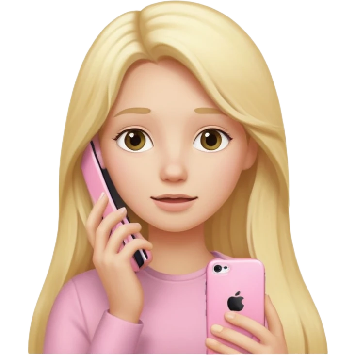 blonde person with long hair calling on a pastel pink iPhone emoji