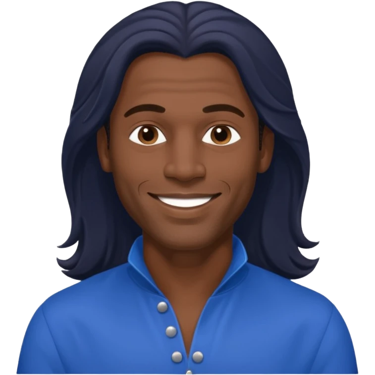 Fabrice Morvan, French Singer (b.1966) with dark skin, long brown hair, blue outfit emoji