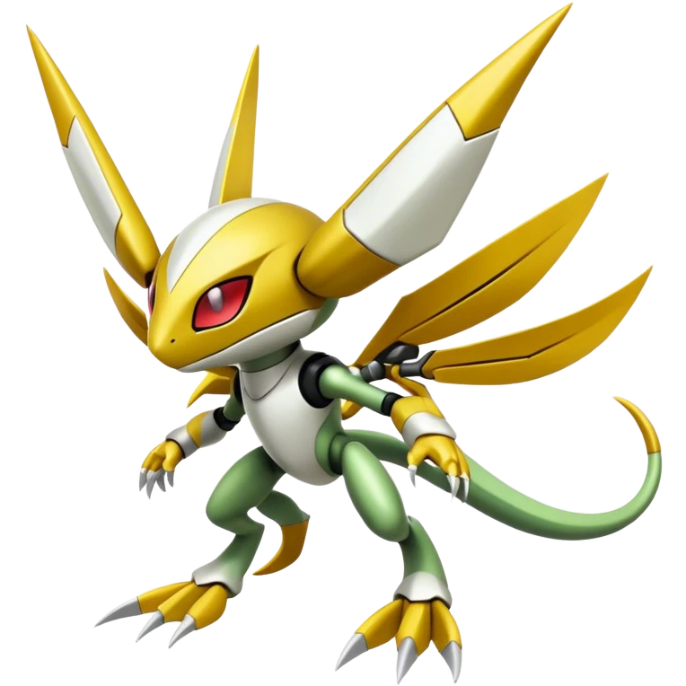 Cute Cool Edgy Shiny Futuristic Ethereal Legendary Kartana-Digimon-Schyther-Scizor-hybrid full body emoji