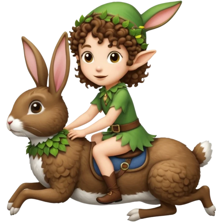 tiny forest elf short tight curly brown hair riding rabbit emoji