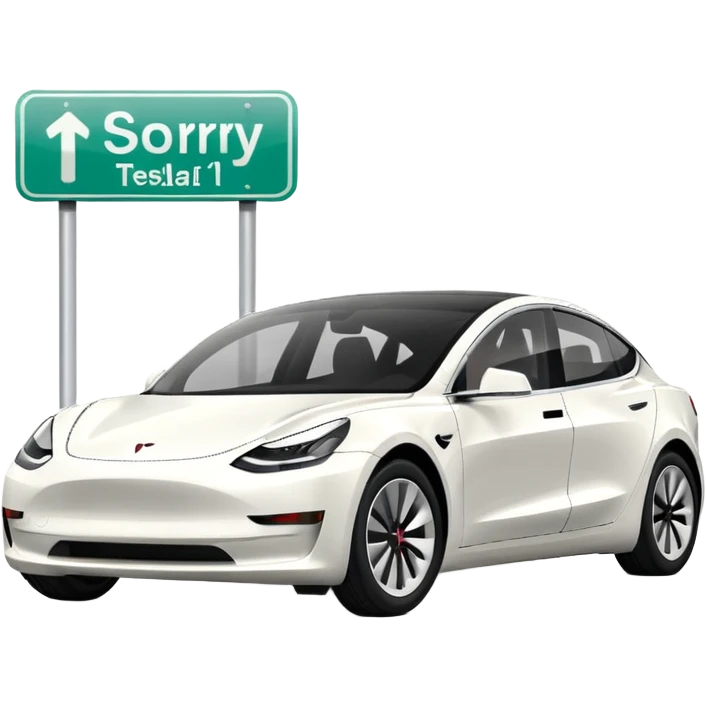 White tesla model 3 with the text «sorry I can park elsewhere» emoji