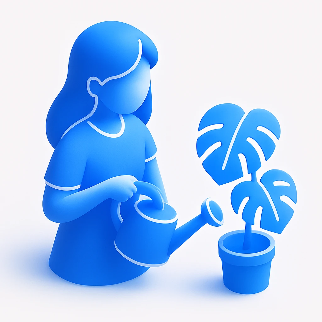 woman watering her monstera plant emoji