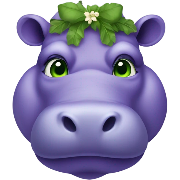 Purple hippopotamus with green eyes and a laurel wreath on its head emoji