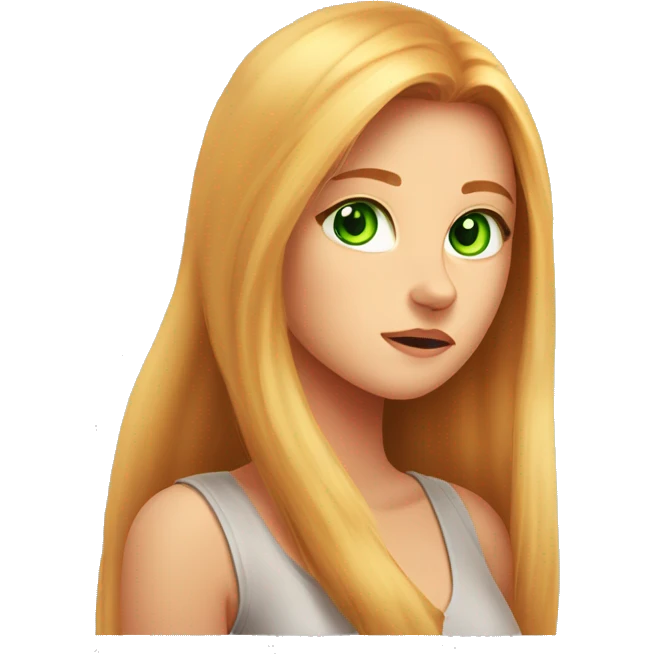Draw a beautiful girl with long blonde hair. She has green eyes. A red-haired, arrogant cat is sitting on her shoulder. He is very nasty and wants to run away emoji