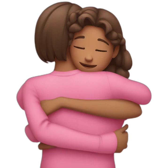 Girls in pink hugging emoji