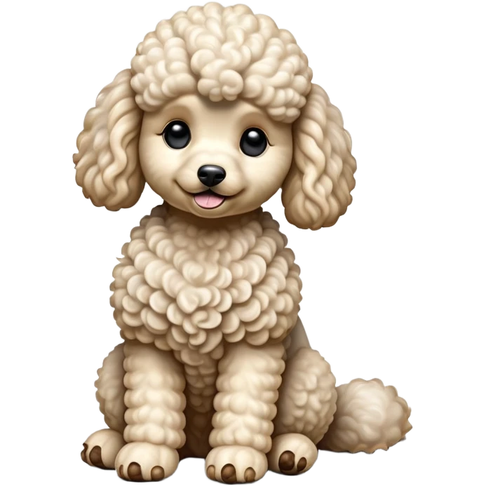 cinematic-[poodle]-realistic-full-body-sitting-emoji,-tail-resting-loosely-beside-its-paws,-head-tilted-dramatically, -curly-[cream white]-fur,-simplified-yet-realistic-focused-features,-highly-detailed,-glowing-with-an-almost-sarcastic-glow emoji