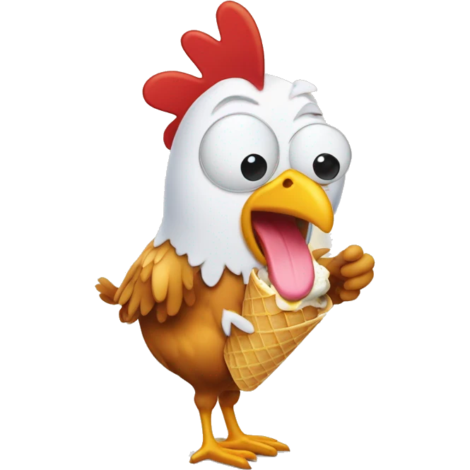 Chicken eating ice cream wearing funny googly eyes  emoji