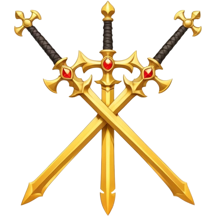 Two fiery royal golden swords in a cross emoji