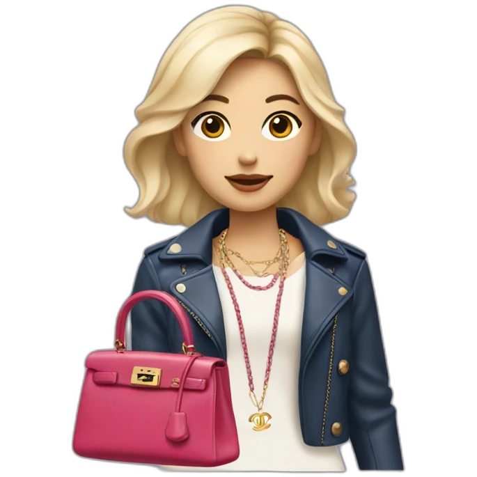Blonde Asian girl with Birkin bag and Chanel necklace emoji