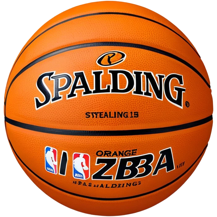 Minimalist basketball with Spalding and NBA logos, orange with black lines emoji