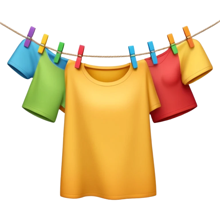 Apple-style 3D emoji of a single human hand hanging a colorful piece of clothing on a clothesline using a clothespin, close-up view, soft shadows, bright and cheerful atmosphere, clean white background.


 emoji