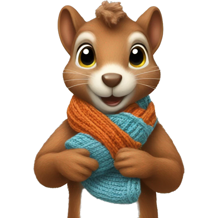 Squirrel knitting a striped scarf emoji