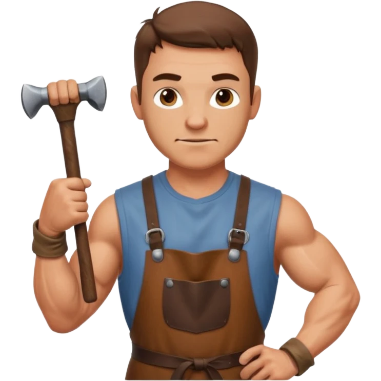 Emoji portrait of a Celtic blacksmith. Work clothes, muscular arms, holding a hammer and wearing a leather apron. emoji