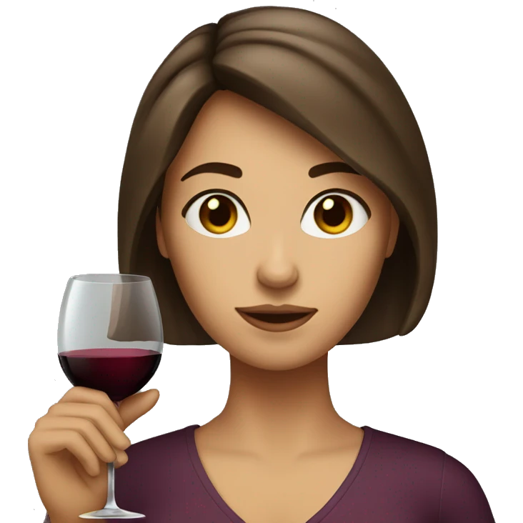 Brown hair and eyes woman with a wine glass emoji