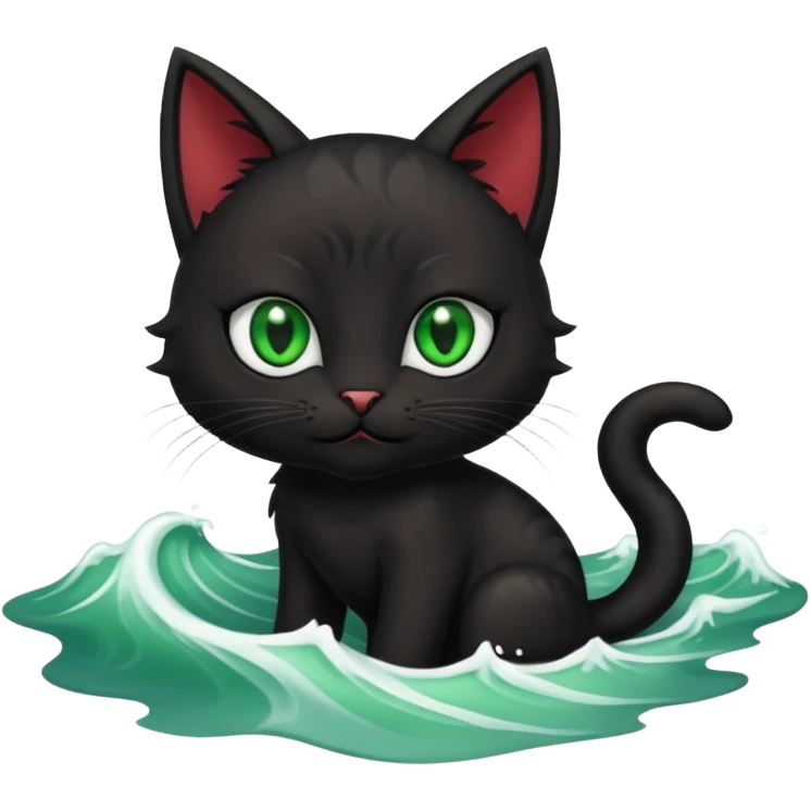 a bad kitty on the waves. make the cat look devlishish emoji