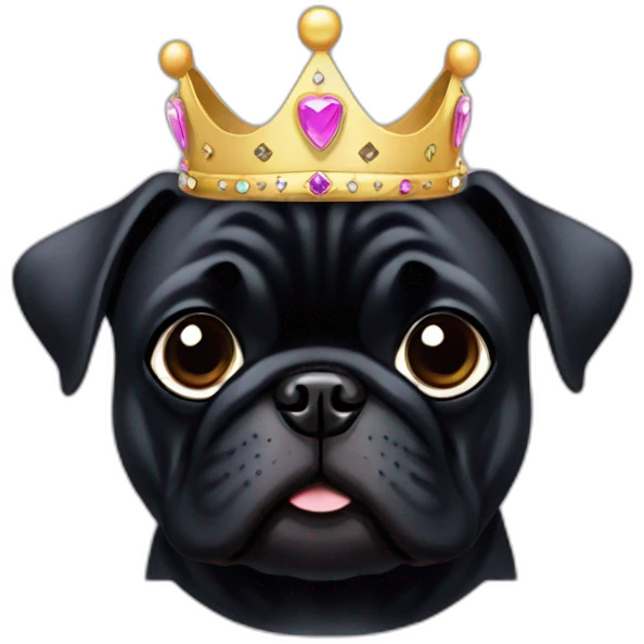 Black pug dog wearing a princess crown emoji