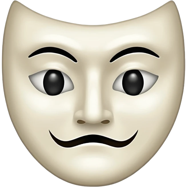 Half happy half sad solo white theater mask with hollow mouth and hollow eyes emoji