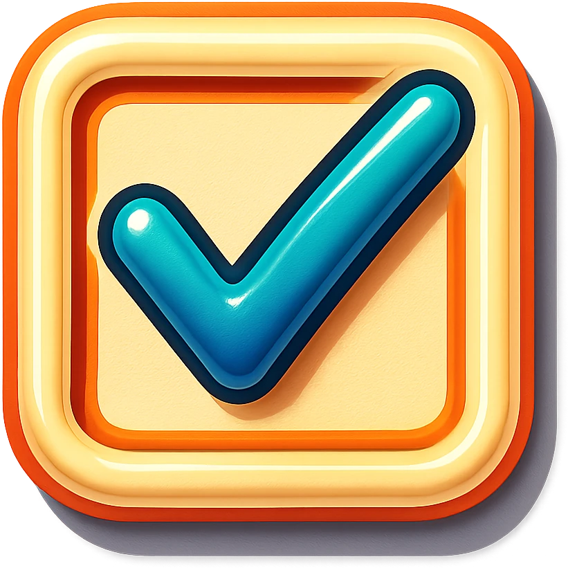 checkbox with a check mark, retro sticker style, beige outline, no solid fill, light shadow, transparent background emoji
