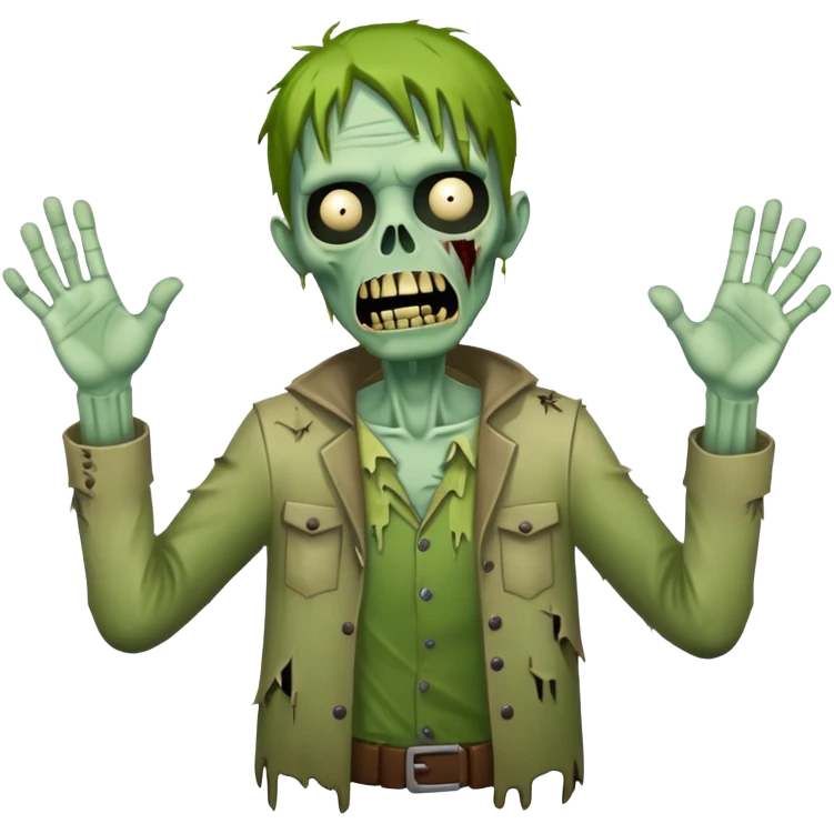 green zombie with both hands raised in the air emoji