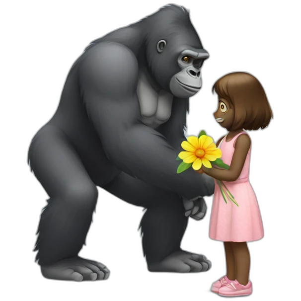 Gorilla giving flower to girl emoji