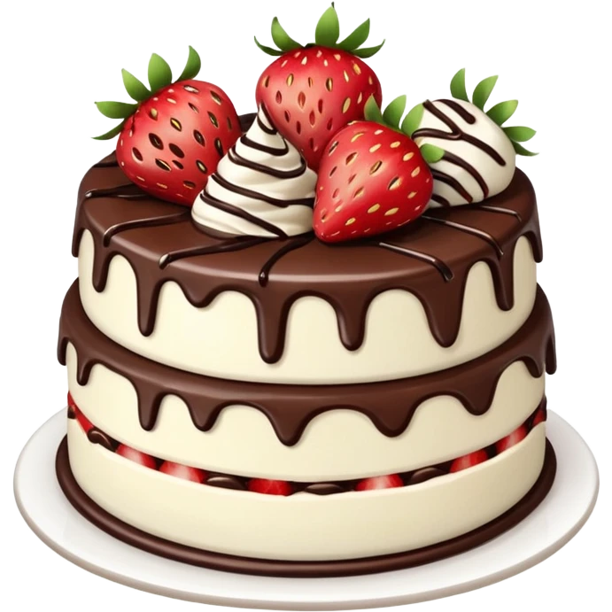 white cake with strawberries and chocolate drizzle emoji