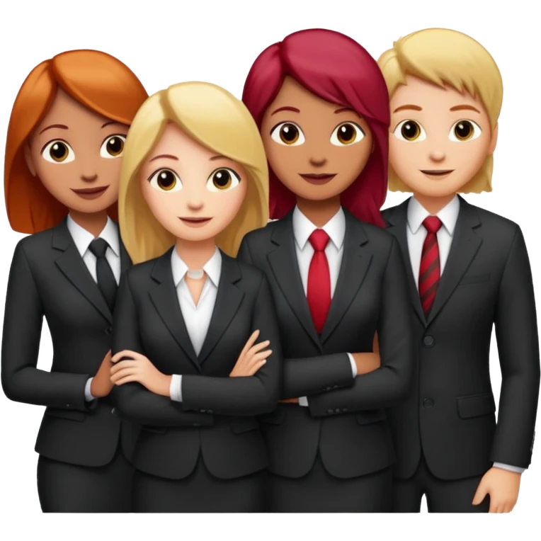сделай деловых 4 коллег, которые радостно что-то обсуждают. все должны быть светлокожими и с разным цветом волос -блонд, черный, шатен, рыжий emoji