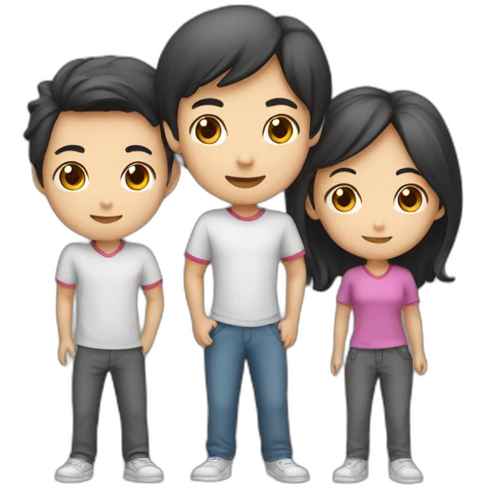 team of 3 asian friends (2 boys and 1 girl) emoji
