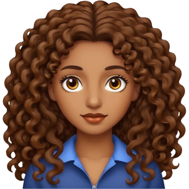 mujer morena cabello rizado largo castaño, ojos oscuros emoji