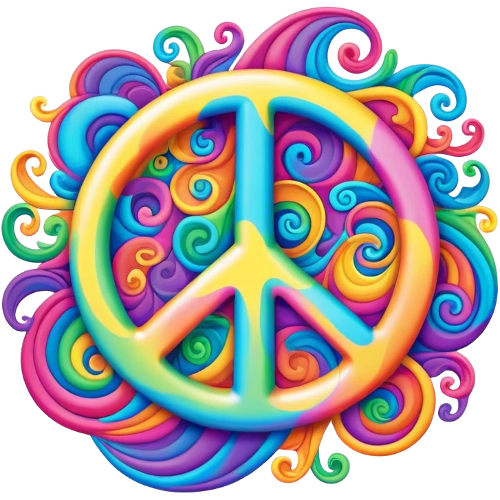 Brightly colored Psychedelic word, “Peace” emoji