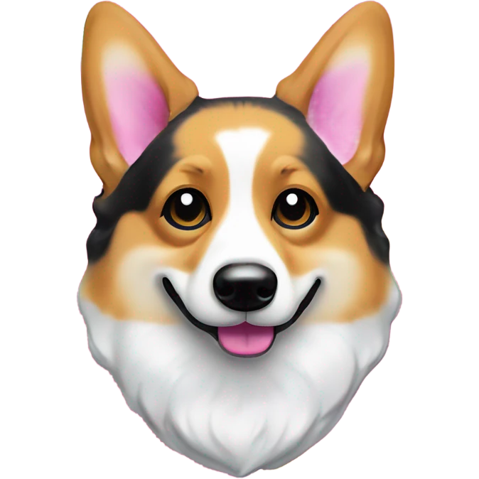 Tri-colored corgi with black near temples in the style of Lisa Frank with bow collar emoji