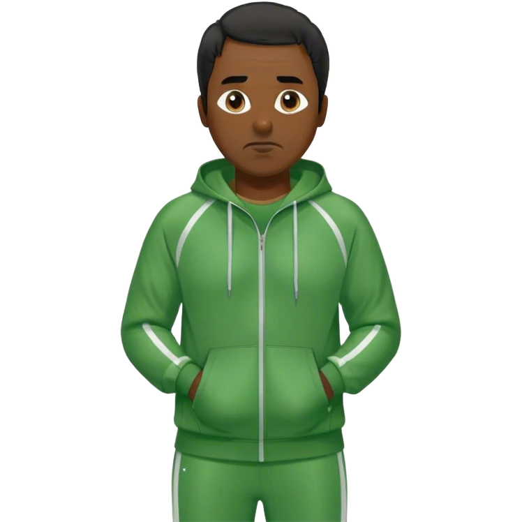 Kim is a middle-aged man, around 40 years old, green tracksuit.  His black hair, is unkempt and damp with sweat. emoji
