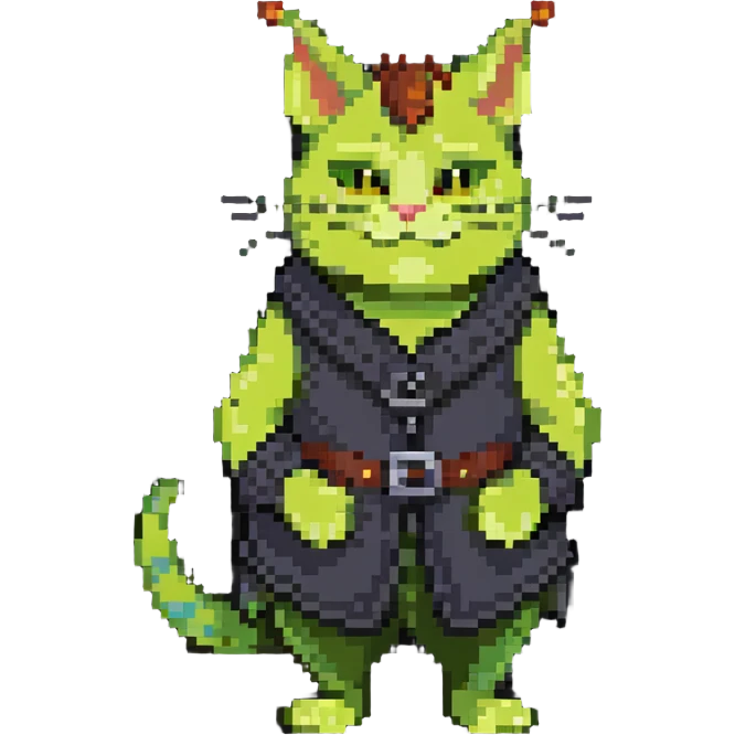cat dressed as Shrek with green ogre ears emoji