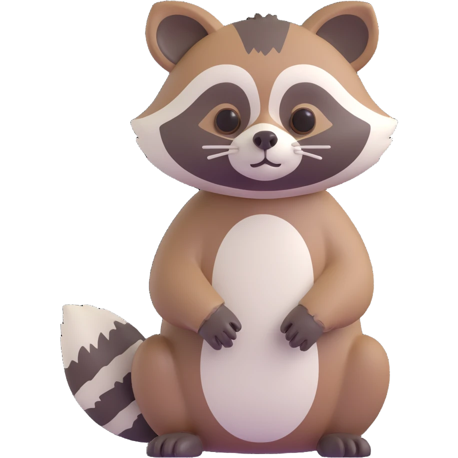 3D raccoon, full body, cute, detailed fur, neutral pose emoji