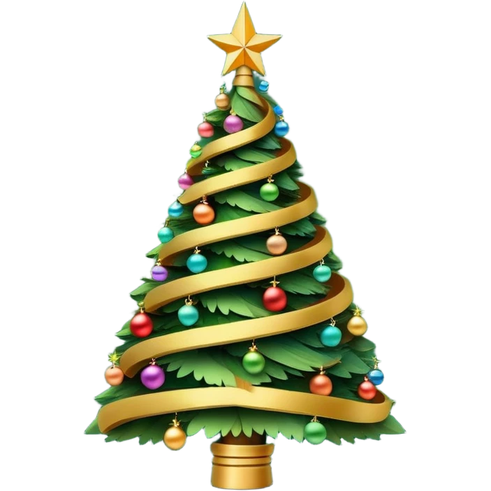 a christmas tree made in shape of a green spiral. a golden star at the top, very whimsical emoji