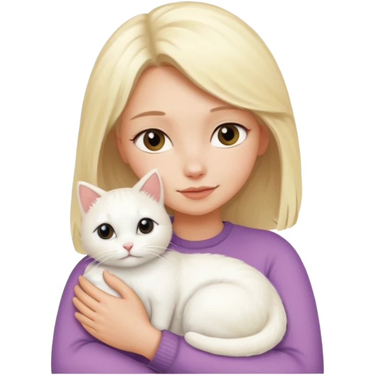 ["Blonde woman hugging a small white cat."] 546464564 emoji