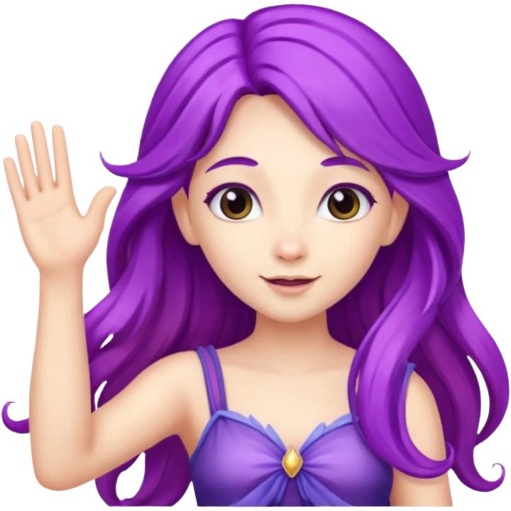 Fairy with long purple hair Waving hi
 emoji