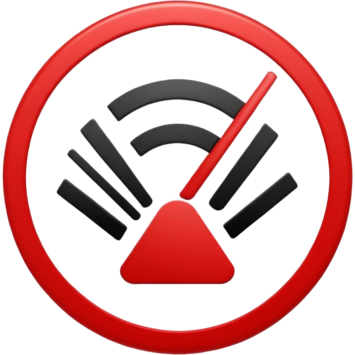 Minimalist “No Wi-Fi” icon, flat vector style on white background. A clean black Wi-Fi signal symbol inside a bold red circle with a diagonal slash. Simple, modern, and easy to recognize — clearly shows no internet connection or poor connection. emoji