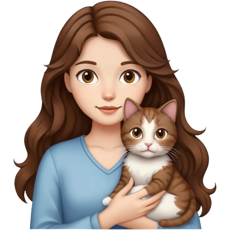 Brown hair girl long wavy hair holding a cat emoji