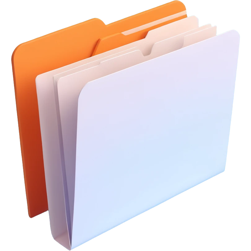 3D style clean paper folder with a few documents sticking out, minimal and modern look, soft shadows emoji