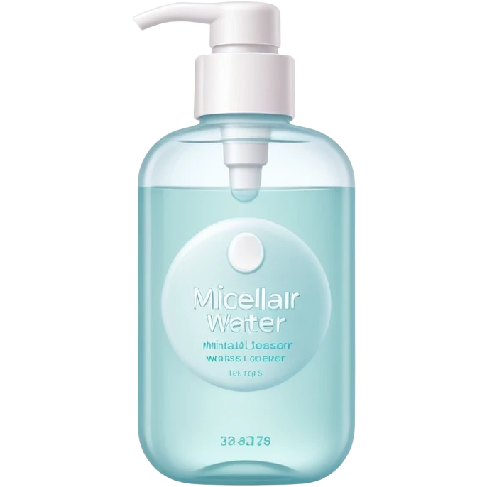 Micellar water cleanser bottle, minimalist, rounded, soft pastel colors, SOS skin care emoji