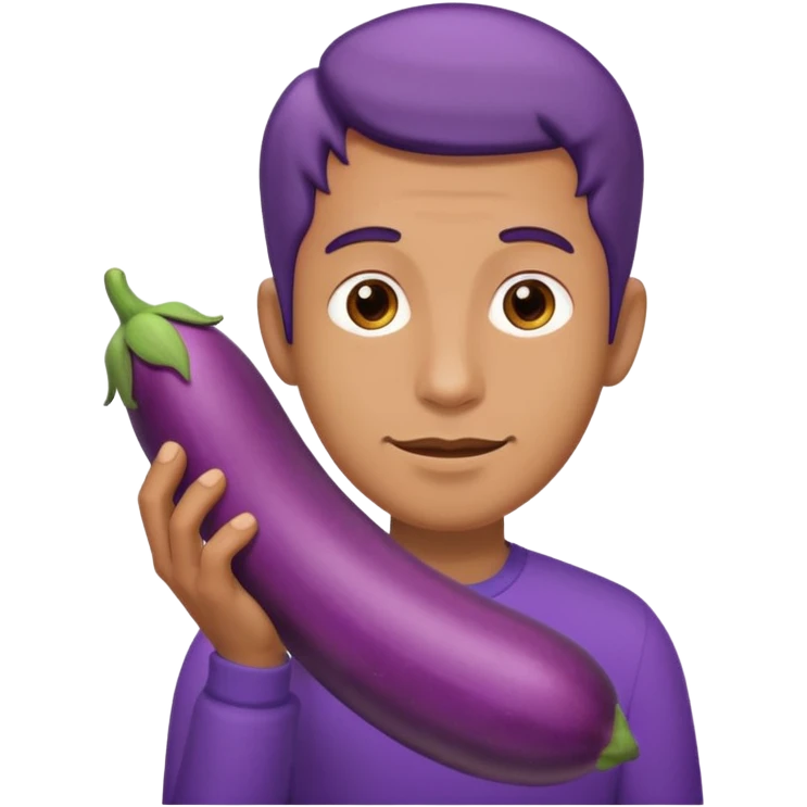 Naked man with an eggplant at his penis emoji