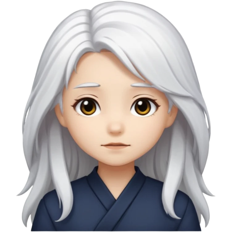 white haired girl with long hairs black eyes chibi with different emotions emoji