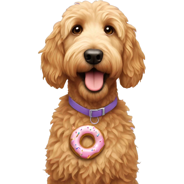 A golden doodle with a donut emoji